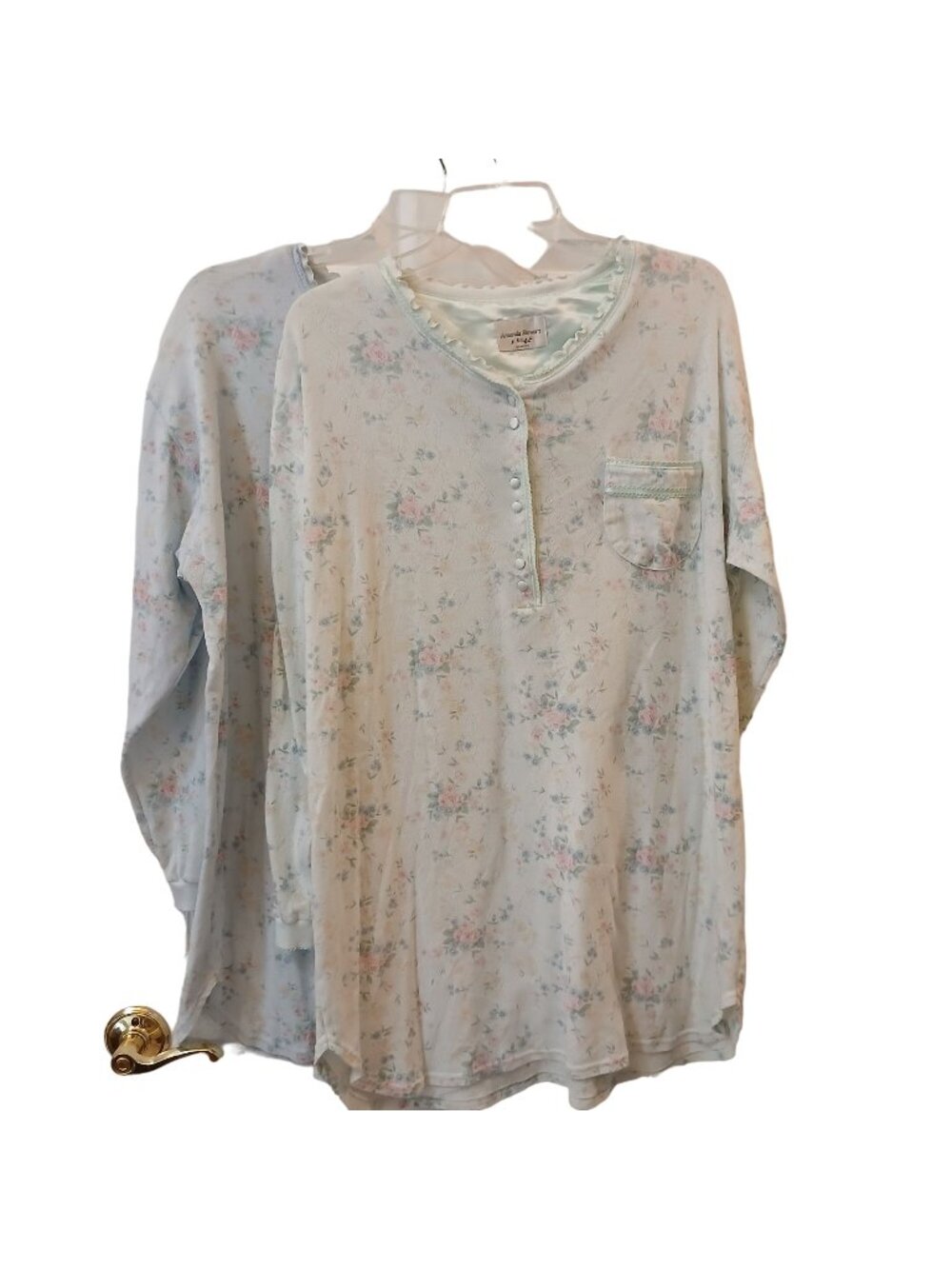 2 Amanda Stewart Intimates Floral Nightshirt Pajama Pocket Buttons Gown Lot #I-5